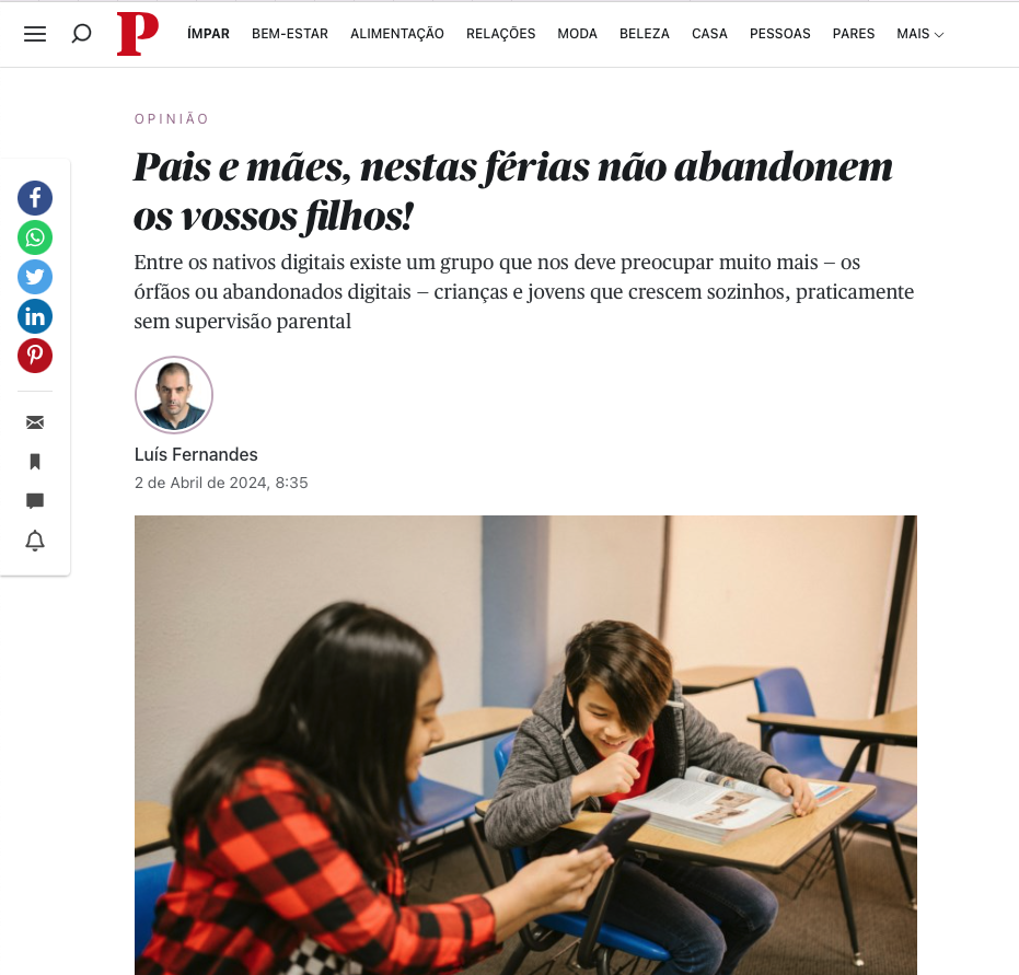 Artigo no Jornal Público: Pais e mães, nestas férias não abandonem os vossos filhos!